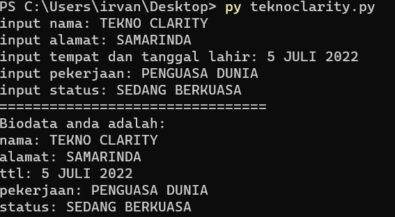 Contoh Program Python Biodata Source Code Gratis Tekno Clarity 8357